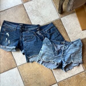 Set of 3 Sz 6 Express Blue Jean Shorts Distressed Cut-Off Style